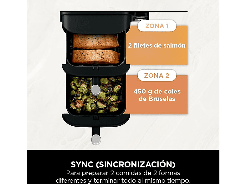 Freidora de aire - Ninja SL300EU, 2470 W, 7.6 l dividido en 2 bandejas, Negro