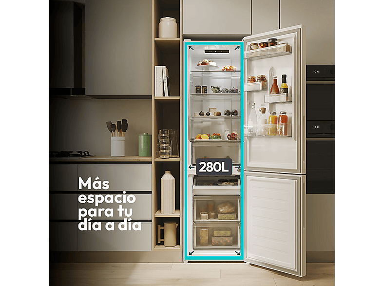 Frigorífico combi - Candy City Fresco CNCQ2T518EW, Total No Frost Circle+, 182 cm, 279 l, Iluminación LED, Blanco