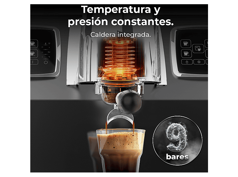Cafetera express - Cecotec Baristeo Regina, 9 bar, 5200 W, negro