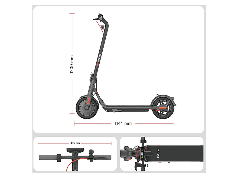 Patinete eléctrico - Navee Urbano V25, Pot. máx. 600 W, Carga máx. 100 kg, Negro, gris
