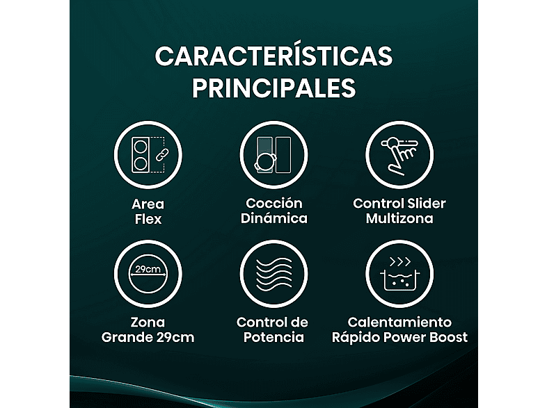 Placa inducción - Hisense HI6352BSCE, 3 zonas, Zonas Flex, Zona XL 29 cm, 7400W, 59 cm, Negro