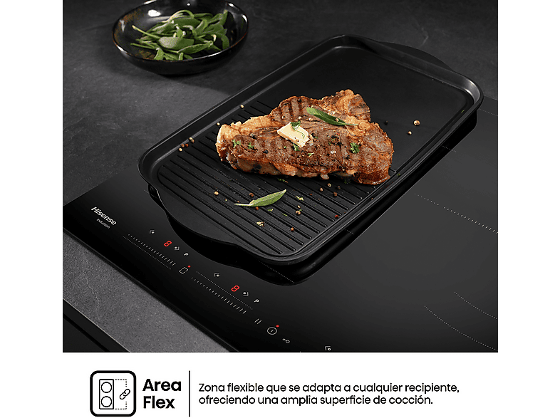 Placa inducción - Hisense HI6352BSCE, 3 zonas, Zonas Flex, Zona XL 29 cm, 7400W, 59 cm, Negro
