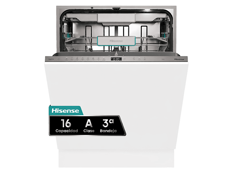 Lavavajillas integrable - Hisense HV673A65, 16 servicios, 7 programas, 59.8 cm, Tercera Bandejea, Wi Fi, Sin Panelar