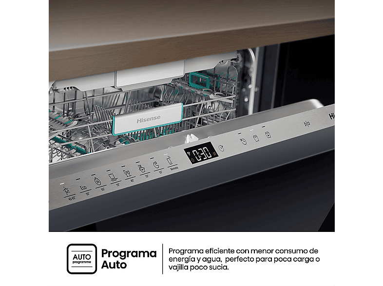 Lavavajillas integrable - Hisense HV673A65, 16 servicios, 7 programas, 59.8 cm, Tercera Bandejea, Wi Fi, Sin Panelar