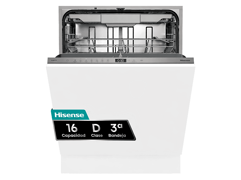 Lavavajillas integrable - Hisense HV16D5, 16 servicios, 6 programas, 59.8 cm, Cestas flexibles, Tres programas, Sin Panelar