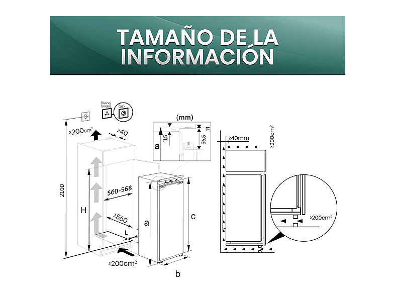 Congelador integrable - Hisense FT3B213SAWE, 235 L, 177.2 cm, No Frost, Inverter Integrable