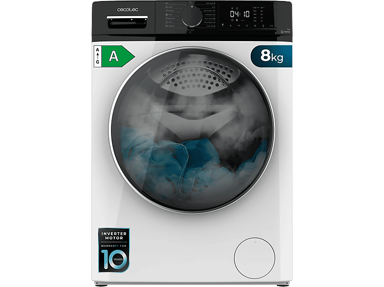 Lavadora carga frontal - Cecotec Bolero DressCode 8610 Inverter A, 8 kg, 1400 rpm, 15 programas, Clase A, Motor Inverter Plus, Steam Max, White