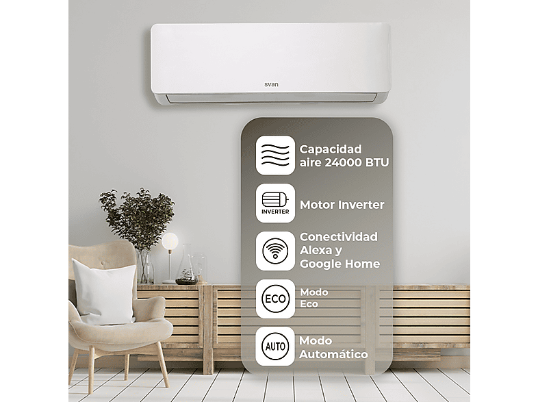Aire acondicionado Split 1x1 - Svan SAAS2401W, Blanco