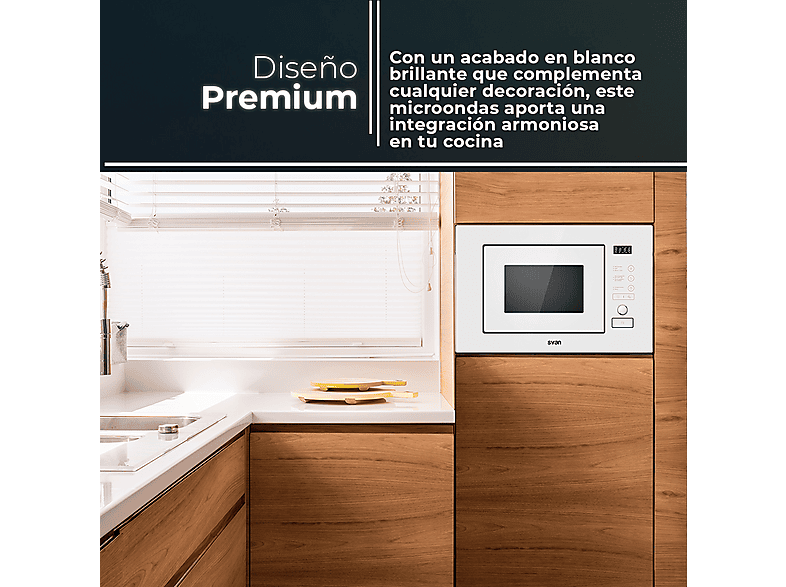 Microondas de integración - Svan SMWI2800DGB, 800 W, 5 potencia, 20 l