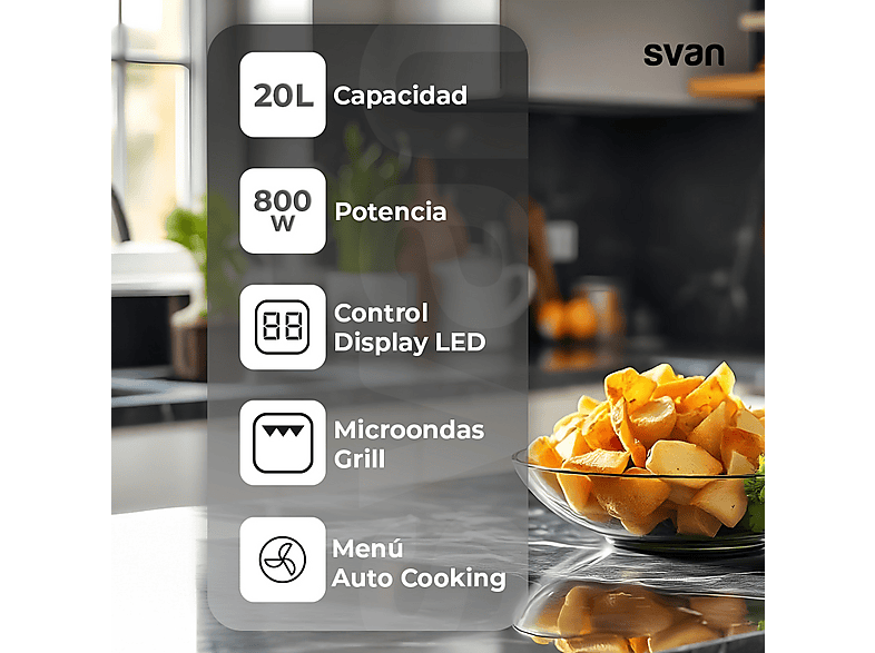 Microondas de integración - Svan SMWI2800DGB, 800 W, 5 potencia, 20 l