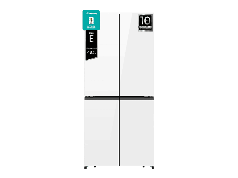 Frigorífico americano - Hisense RQ5P470SETE, Total No Frost, 178.5 cm, 483 l, WiFi, Inverter, Cristal Blanco