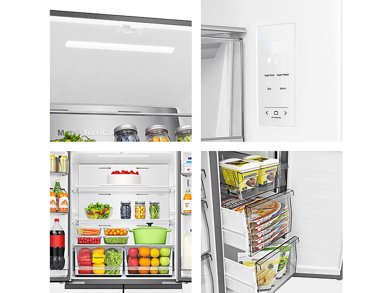 Frigorífico americano - Hisense RQ5P470SETE, Total No Frost, 178.5 cm, 483 l, WiFi, Inverter, Cristal Blanco
