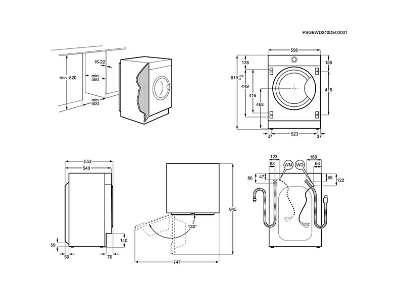 Lavadora integrable - Electrolux EN7F4842OF, 8 kg, 1400 rpm, 14 programas, Función Vapor, Sin panelar