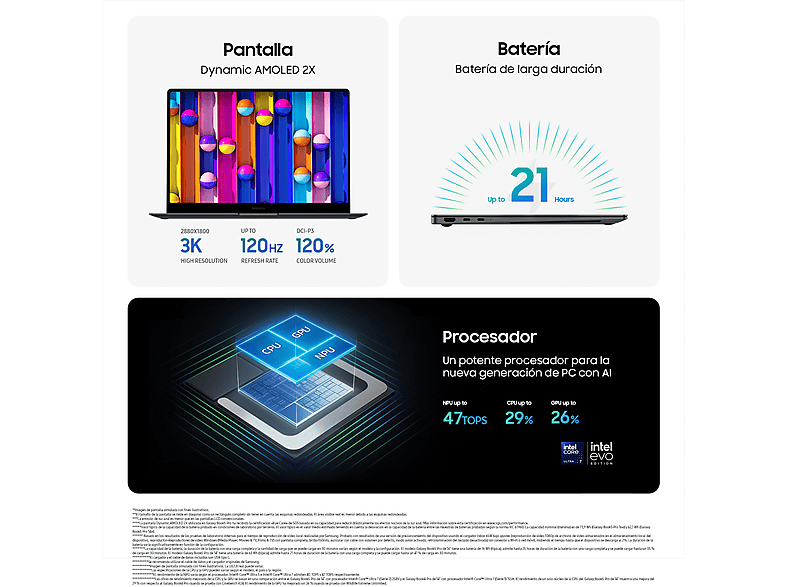 Portátil - Samsung Galaxy Book5 Pro Copilot+ PC, 14" WQXGA+ Táctil, Intel® EVO™ Edition Core™ Ultra 5 226V 40 TOPS, 16GB RAM, 1TB SSD, Arc™ GPU, W11H