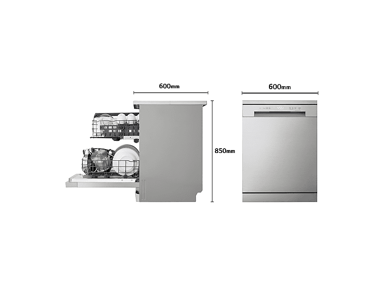 Lavavajillas - LG DF142FV, 14 servicios, 5 programas, 60 cm, QuadWash™, Inverter Direct Drive™, Inox antihuellas