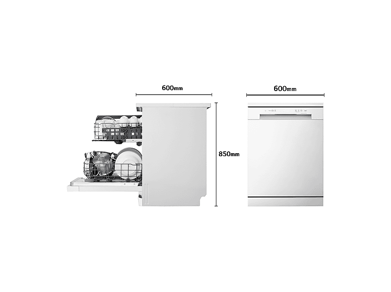 Lavavajillas - LG DF142FW, 14 servicios, 5 programas, 60 cm, QuadWash™, EasyRack™, Blanco