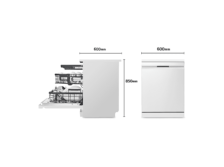 Lavavajillas - LG DF587HHS, 14 servicios, 10 programas, 60 cm, QuadWash™, Tercera Bandeja, ThinQ™, Blanco Marfil