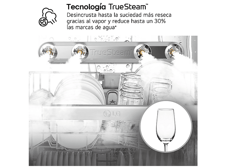 Lavavajillas - LG DF587HHS, 14 servicios, 10 programas, 60 cm, QuadWash™, Tercera Bandeja, ThinQ™, Blanco Marfil