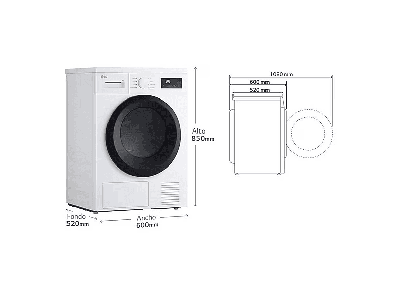 Secadora bomba de calor - LG RHA1008NWK, 8 kg, 8 programas, Blanco