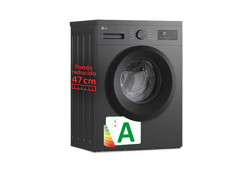 Lavadora carga frontal - LG F4A10S8NDK, 8 kg, 1400 rpm, 8 programas, Grafito Silver
