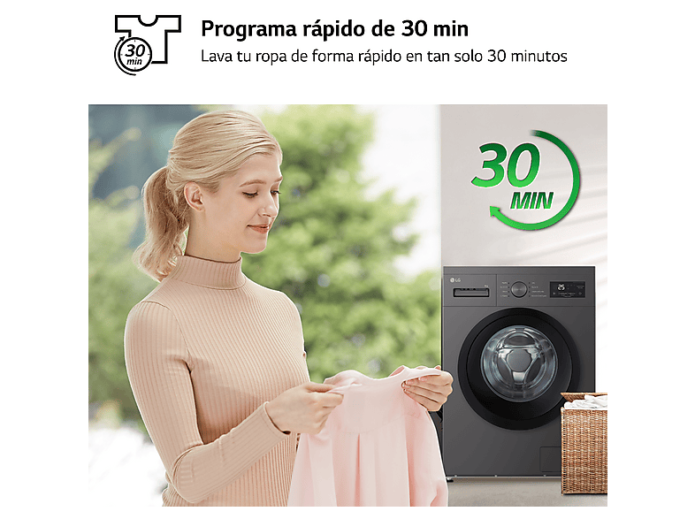 Lavadora carga frontal - LG F4A10S8NDK, 8 kg, 1400 rpm, 8 programas, Grafito Silver