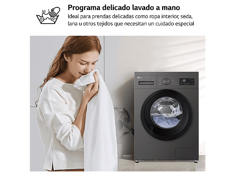 Lavadora carga frontal - LG F4A10S8NDK, 8 kg, 1400 rpm, 8 programas, Grafito Silver