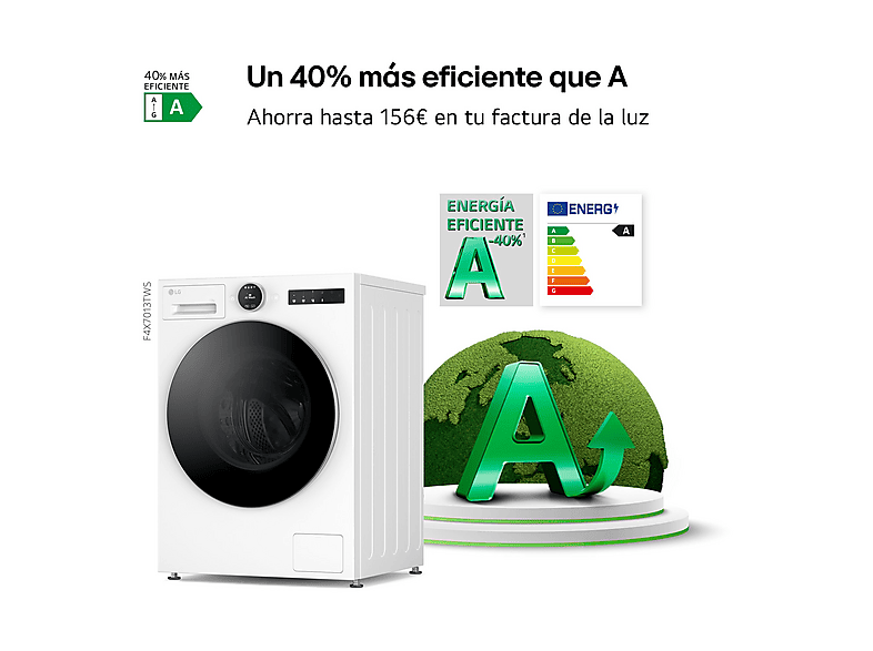 Lavadora carga frontal - LG F4X7013TWS, 13 kg, 1400 rpm, 23 programas, TurboWash 360º, Selector LCD, Clase A-40%, Blanco