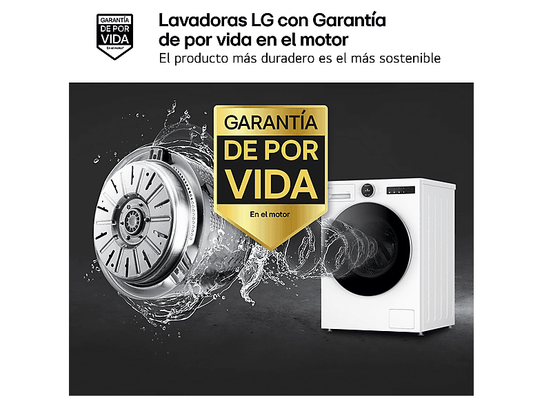 Lavadora carga frontal - LG F4X7013TWS, 13 kg, 1400 rpm, 23 programas, TurboWash 360º, Selector LCD, Clase A-40%, Blanco