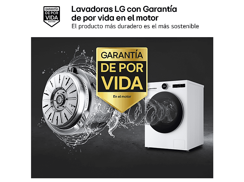 Lavadora carga frontal - LG F4X7513TWS, 13 kg, 1400 rpm, 23 programas, TurboWash™, Selector LCD, Blanco marfil