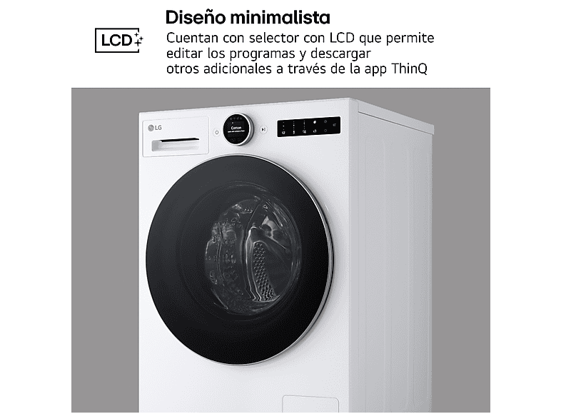 Lavadora carga frontal - LG F4X7513TWS, 13 kg, 1400 rpm, 23 programas, TurboWash™, Selector LCD, Blanco marfil