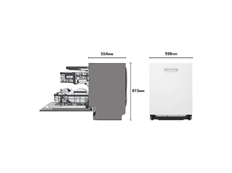 Lavavajillas integrable - LG DB597TXS, 14 servicios, 10 programas, 60 cm, TrueSteam™, EasyRack™, Sin panelar
