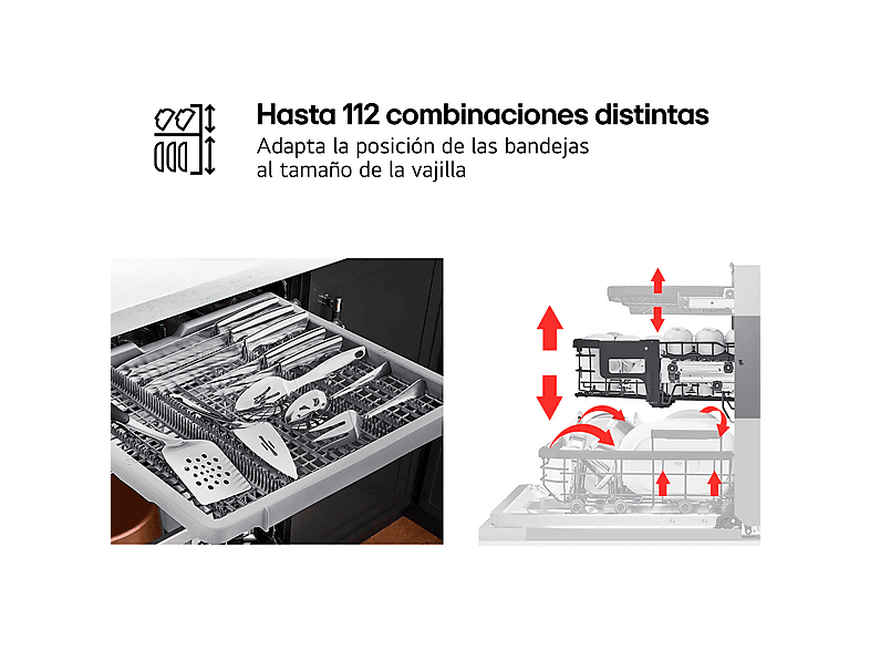 Lavavajillas integrable - LG DB597TXS, 14 servicios, 10 programas, 60 cm, TrueSteam™, EasyRack™, Sin panelar
