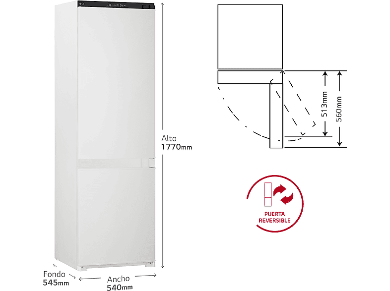 Frigorífico combi - LG GTFN256SER, No Frost, 177 cm, 233 l, Sin panelar