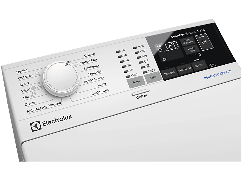 Lavadora carga superior - Electrolux EN6T4722NF, 7 kg, 1200 rpm, 14 programas, SensiCare, Blanco