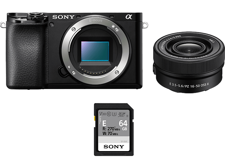 Cámara EVIL - Sony Kit Alpha 6100 (ILCE6100L) + Objetivo  SELP16502 + Tarjeta SD 64GB, 24.2MP, Wi-Fi