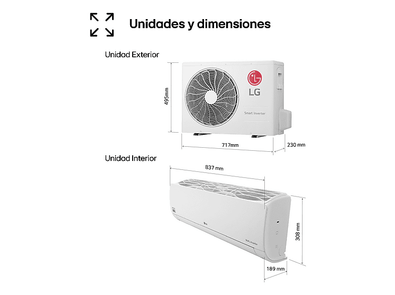 Aire acondicionado Split 1 x 1 - LG PLUSWF09X, 2150 fg/h, Gold Fin™, Tecnología Replace, Wi-Fi, Blanco