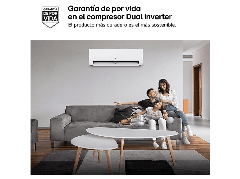 Aire acondicionado Split 1 x 1 - LG PLUSWF09X, 2150 fg/h, Gold Fin™, Tecnología Replace, Wi-Fi, Blanco