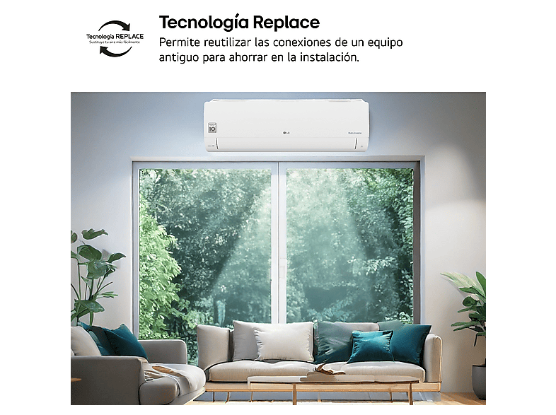 Aire acondicionado Split 1 x 1 - LG PLUSWF09X, 2150 fg/h, Gold Fin™, Tecnología Replace, Wi-Fi, Blanco