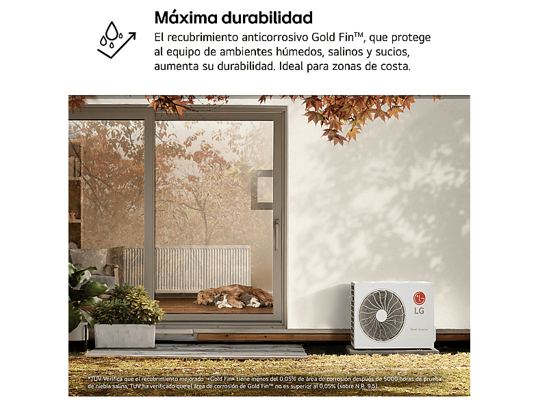 Aire acondicionado Split 1 x 1 - LG PLUSWF09X, 2150 fg/h, Gold Fin™, Tecnología Replace, Wi-Fi, Blanco