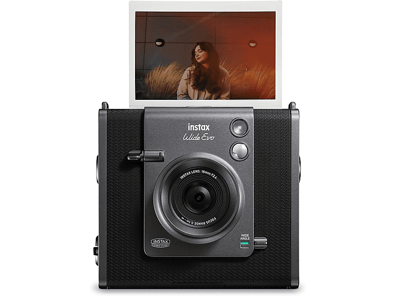 Cámara instantánea - Fujifilm Instax Wide Evo, 86 mm x 108 mm, Apertura F2.4, Flash, Temporizador, Negro