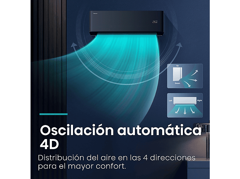 Aire acondicionado Split 1 x 1 - Hisense Uni Pure Black HB25, 2500 fg/h, Wi-Fi, Filtro Hi Nano, IA Smart, Negro