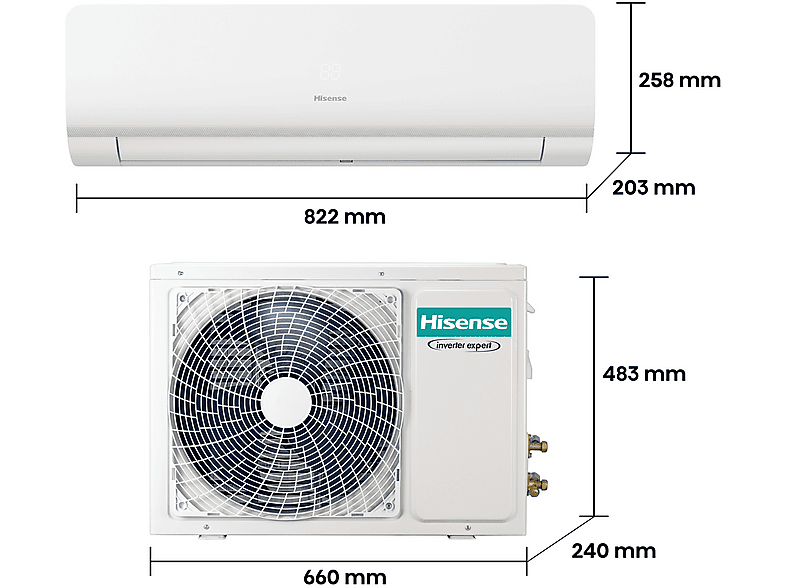 Aire acondicionado Split 1 x 1 - Hisense KC25 Smart Clima, 2500 fg/h, Wi Fi, Autolimpieza, Blanco