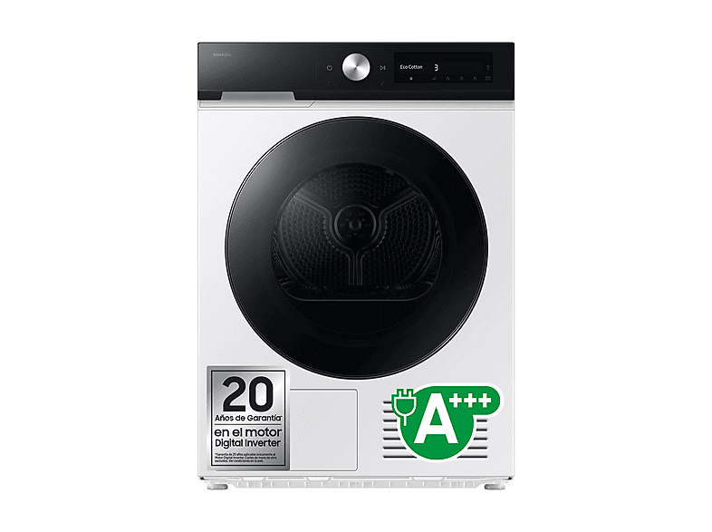 Secadora bomba de calor - Samsung DV90DB7845GEU3, Bomba de calor, 9 kg, 4 programas, Blanco