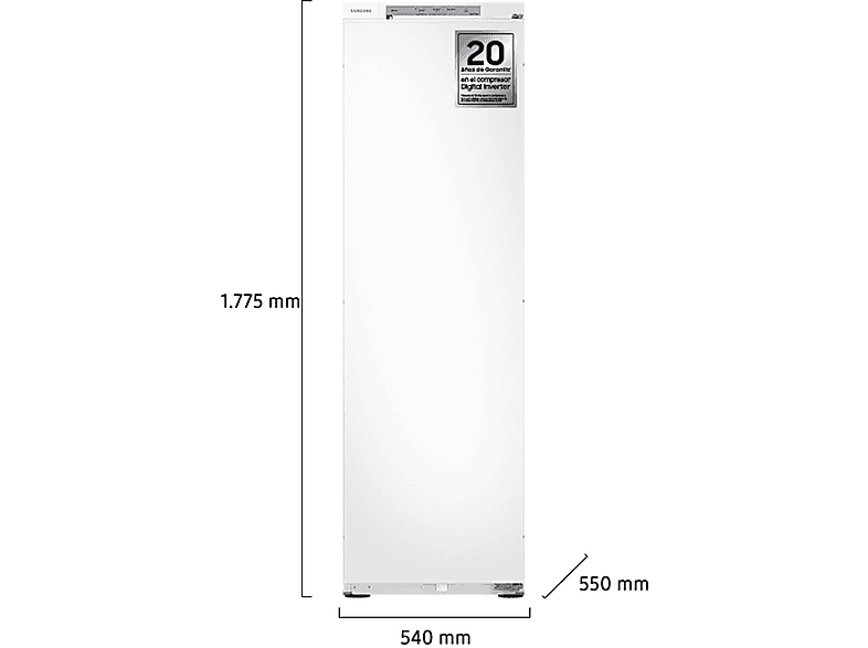 Congelador - Samsung, Congelador vertical integrable- Samsung BRZ22700EWW/EF, 218 l, 177.5 cm, No Frost, AI Energy Mode, Wifi,Blanco, Sin Panelar