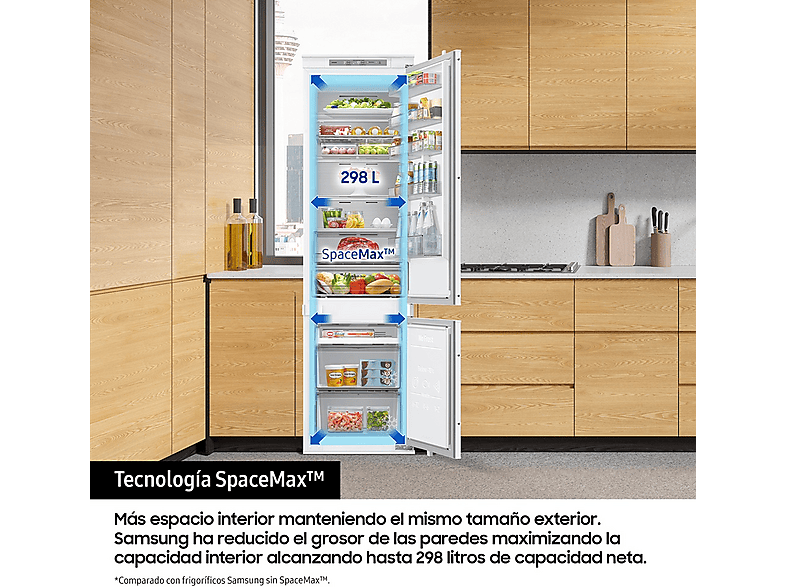 Frigorífico combi integrable - Samsung BRB80F30ADS0EF, Twin Cooling, 193.5 cm, 298 l, AI Energy Mode y Wifi, Sin panelar