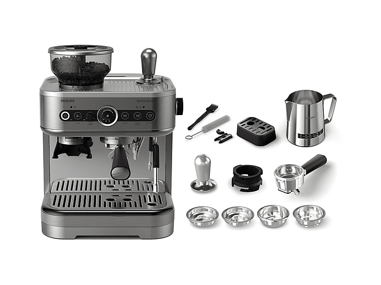 Cafetera express - Philips Barista Brew PSA3228/01, Molinillo integrado, Prensador calibrado premium, doble container de café, Capacidad 2,3l, 15 bar.