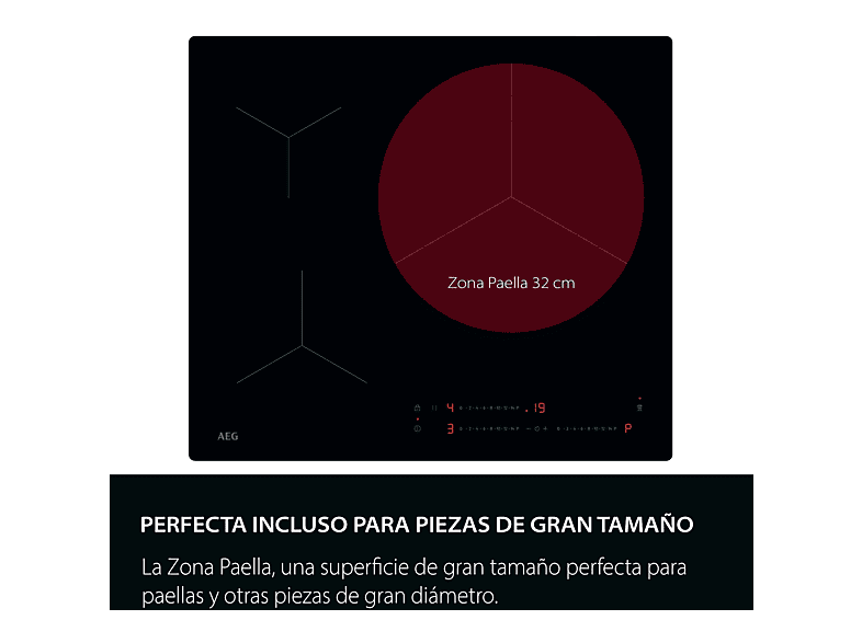 Placa inducción - AEG TO63IV00IB, 3 zonas, Zona grande 32 cm, Zona Paella, 58 cm, Negro