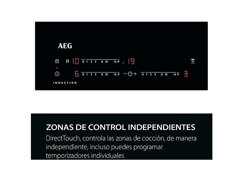 Placa inducción - AEG TO63IV00IB, 3 zonas, Zona grande 32 cm, Zona Paella, 58 cm, Negro
