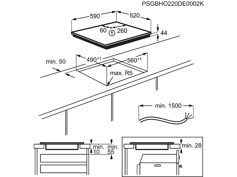 Placa inducción - AEG TN63IP0BFB, 3 zonas, Zona grande 28 cm, Powerboost, 59 cm, Negro