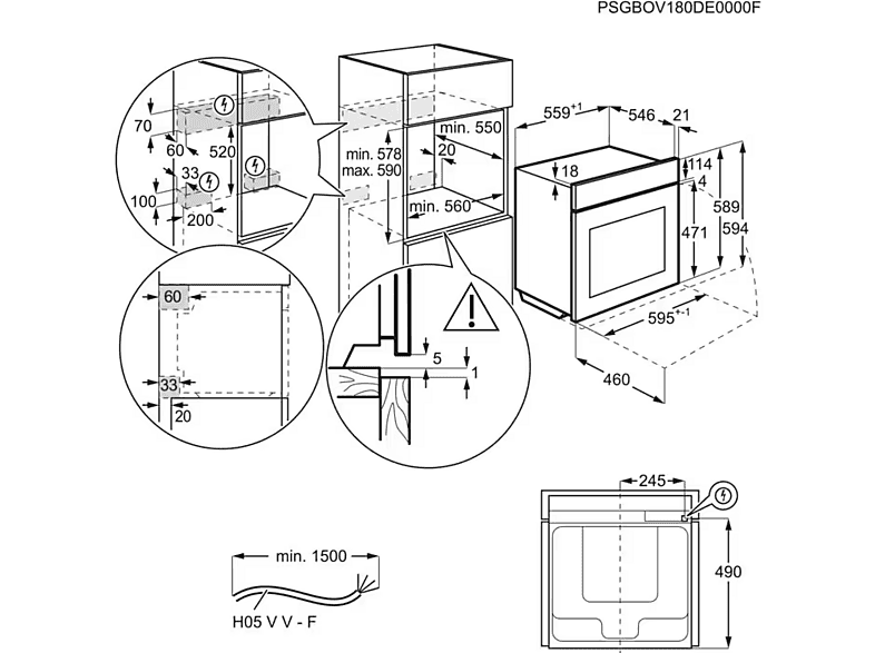 Horno - AEG GS6PB51FAB, Multifunción, Pirolítico, 71 l, Sonda térmica, AirFry, 60 cm, Negro